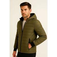 Erkek Şişme Kapüşonlu Fermuarlı Mont Su Itici Kapitone Astarlı Kumaş Cepli Kışlık Rahat Kalıp - Haki