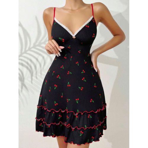 Siyah Kiraz Baskılı  Akılı Gecelik 5110