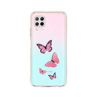 Huawei P40 Lite Pembe Kelebekler Desenli Premium Şeffaf Silikon Kılıf
