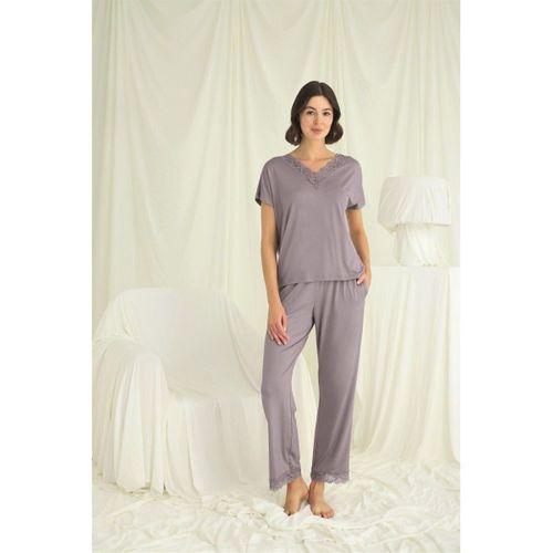 Kısa Kollu V Yakalı Dantelli Pijama Takımı