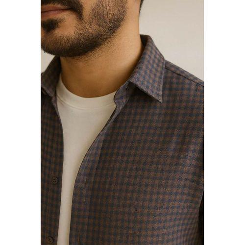 Jonas Ekose Küçük Kareli Relaxed Fit %100 Pamuklu Flanel Kumaş Erkek Gömlek - Kahve