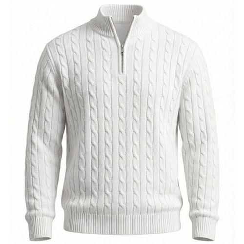 Bardem Saç Örgülü Yarım Fermuar Erkek Triko Kazak - Ekru