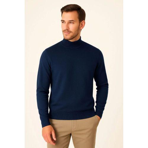 Erkek Yarım Boğaz Triko Kazak Yumuşak Dokulu Pamuklu Ince Dokuma, Uzun Kollu Rahat Regular Kalıp - Lacivert