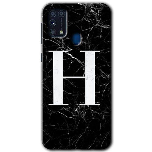 MRCİLETİSİM Samsung Galaxy M31 Kılıf Baskılı Kapak - Siyah Mermer Desenli H Harfi +Tam Kaplayan Mat Seramik