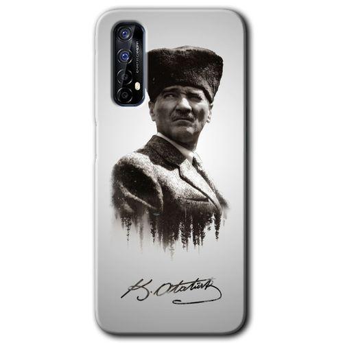 Realme 7 Kılıf Baskılı Kapak - Mustafa Kemal Atatürk + 5D Tam Kaplayan Cam
