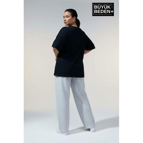 Kadın Büyük Beden El Yazılı Brooklyn Baskılı 3xl-6xl Bisiklet Yaka Tshırt SPR25BTSK510-6