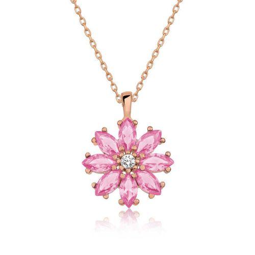 Lucky Life 925 Ayar Gumuss  Rose Pembe Çiçek Kolye