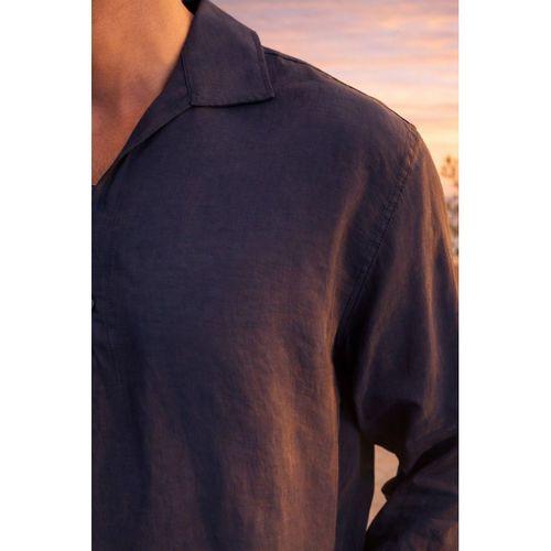 Baldwin Apaş Yaka Britli 3 Düğmeli İnce Modal Kumaş Oversize Uzun Kollu Yazlık Erkek Gömlek - Lacivert