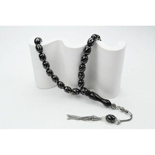 Oltu Taşı Beyzi Çemberli Burgu İşlemeli Tespih