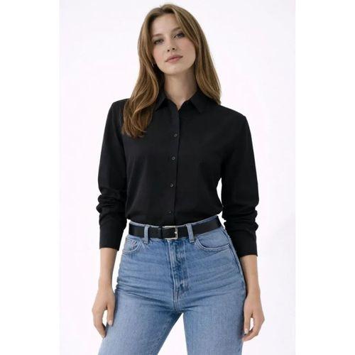 Uzun Kollu Gömlek Düğmeli Klasik Yaka Günlük Ve Ofis Şıklığına Uygun - Siyah