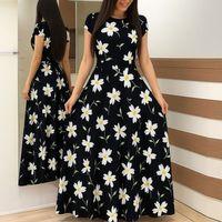 Kadın Kısa Kollu Bisiklet Yaka Puantiyeli Maksi örme Krep Elbise