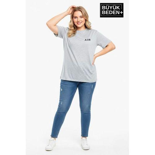 Süperlife Kadın Büyük Beden AR Baskılı 3xl-6xl Bisiklet Yaka Tshırt SPR26BTSK510-1