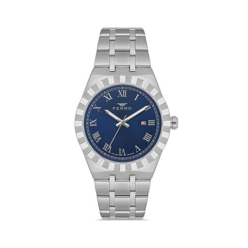 Ferro F11474A-A3 Quartz Çelik Gri Lacivert Kadran 41 mm Erkek Kol Saati