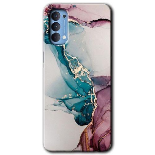 OPPO Oppo Reno 4 Kılıf HD Desen Baskılı Arka Kapak + Temperli Cam - Liquid Mermer