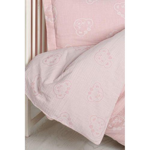 Kanz Jakarlı Müslin Bebek Nevresim Takımı Knz-013 Bear Pembe