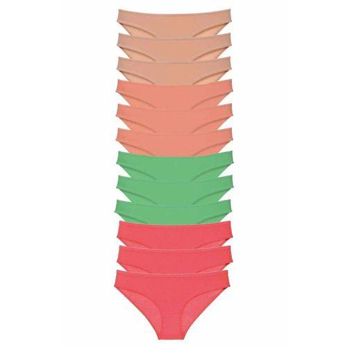 12 adet Süper Eko Set Likralı Kadın Slip Külot Ten Pudra Yeşil Fuşya