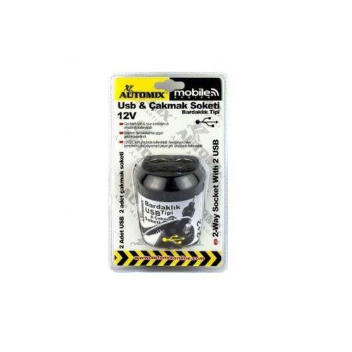 Bardaklik Tipi Usb Ve Çakmak Soketi 12v
