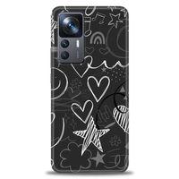 Xiaomi Mi 12T Pro Kılıf HD Baskılı Kılıf - Siyah Kalp ve Notalar + Tam Ekran Koruyucu