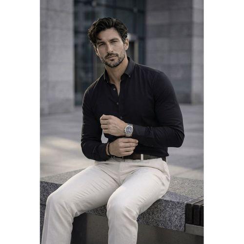 Likralı Regular Fit Nefes Alabilir Klasik Erkek Oxford Gömlek - Siyah