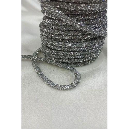 Gümüş Rengi Boncuk İşlemeli Şerit