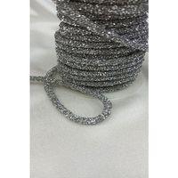 Gümüş Rengi Boncuk İşlemeli Şerit