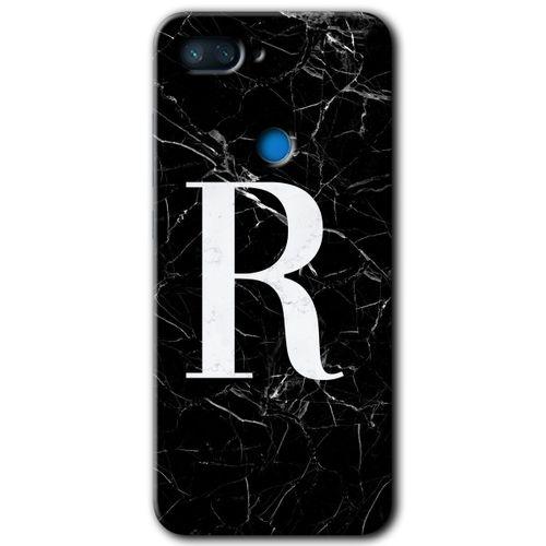 Potkal Hediye Fabrikası Xiaomi Mi 8 Lite Kılıf HD Desen Baskılı Arka Kapak - Siyah Mermer Desenli R Harfi