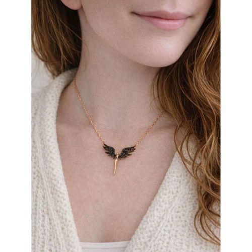 925 Ayar Gümüş Melek Siyah Zirkon Taşlı Kadın Kolye