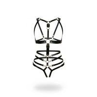 Siyah Body Harness Tam Vücut Deri Metal Halka Detaylı - Brf1064