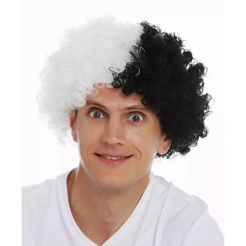 Siyah Beyaz Kıvırcık Afro Bonus Taraftar Peruğu