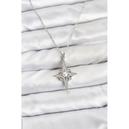 316L Çelik Zincir Gümüş Renk Kutup Yıldızı Model Zirkon Taşlı Kadın Kolye
