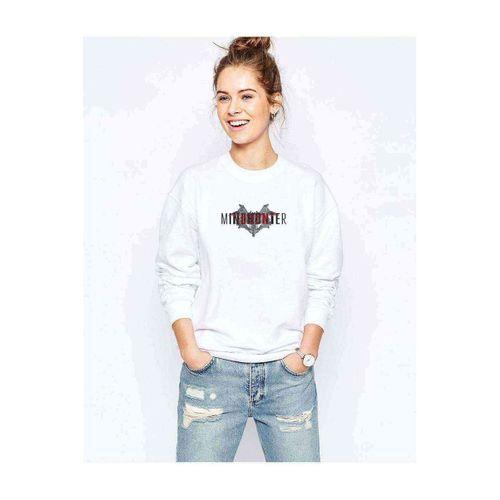 Mindhunter Yarasa Baskılı Beyaz Kadın Sweatshirt