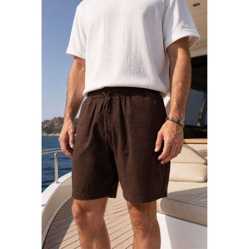 Mann Relax Fit %100 Pamuk Meridian Kumaş Basic Erkek Şort - Kahve