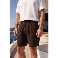 Mann Relax Fit %100 Pamuk Meridian Kumaş Basic Erkek Şort - Kahve