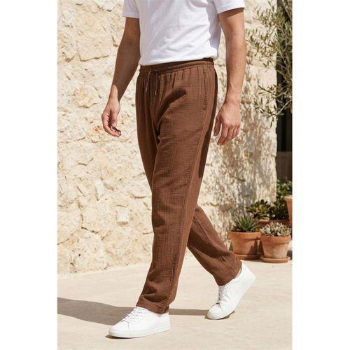 Hafif ve Rahat Müslin Baggy Erkek Pantolon - Kahve