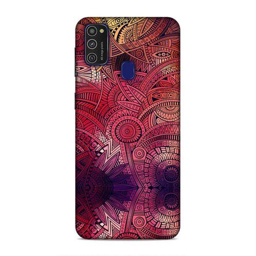 Samsung Galaxy M21 Kılıf Kirmizi Pembe Motifler Arka Kapak Silikon Koruma Full Koruyucu