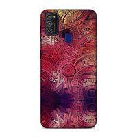 Samsung Galaxy M21 Kılıf Kirmizi Pembe Motifler Arka Kapak Silikon Koruma Full Koruyucu