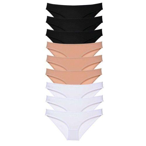9 Adet Süper Eko Set Likralı Kadın Slip Külot Siyah Ten Beyaz