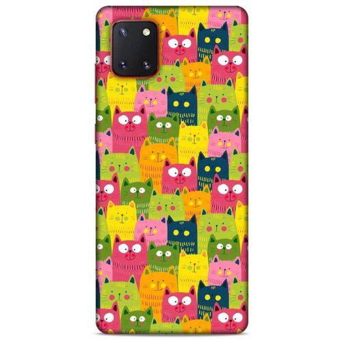 Lopard Samsung Galaxy Note 10 Lite Uyumlu Kılıf Kediler (35) Fit Design Kılıf Sarı Yeşil