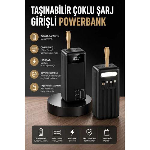 Powerbank 60.000 Mah 4 Portlu Uzun Şarj Süreli Dijital Göstergeli