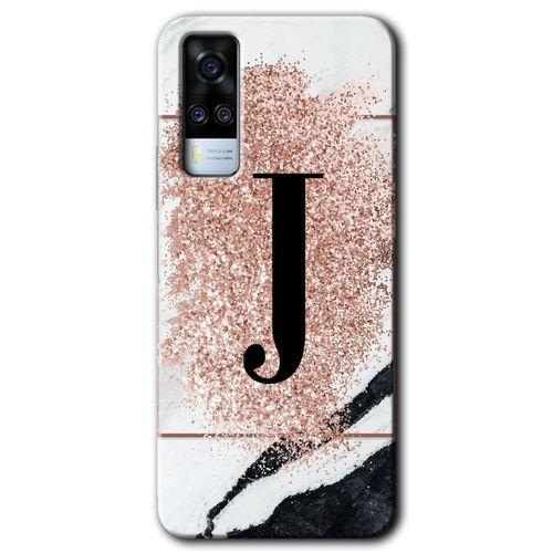 Vivo Y31 2021 Kılıf HD Desen Baskılı Arka Kapak - Pembe Mermer Desenli J Harfi