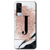 Vivo Y31 2021 Kılıf HD Desen Baskılı Arka Kapak - Pembe Mermer Desenli J Harfi