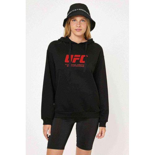 Ufc Logo Baskılı Siyah Kadın Kapşonlu Sweatshirt