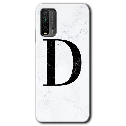 Poco M3 Kılıf HD Desen Baskılı Arka Kapak - Beyaz Mermer Desenli D Harfi