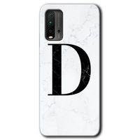 Poco M3 Kılıf HD Desen Baskılı Arka Kapak - Beyaz Mermer Desenli D Harfi