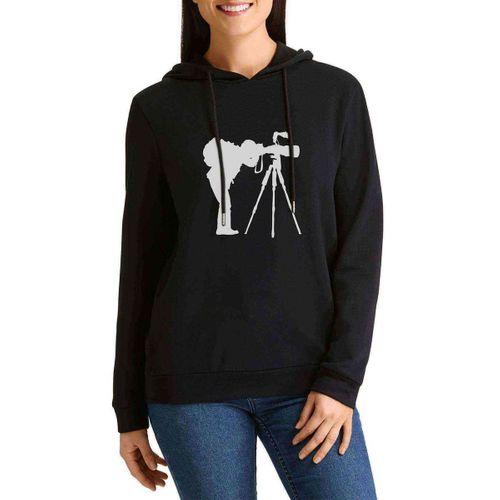 Silhouette Photography Baskılı Siyah Kadın Kapşonlu Sweatshirt