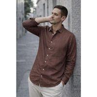 Proust Çizgili İnce Modal Kumaş Uzun Kollu Yazlık Erkek Gömlek - Kahve