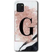 Galaxy A81 Kılıf HD Desen Baskılı Arka Kapak - Pembe Mermer Desenli G Harfi + Kırılmaz Cam