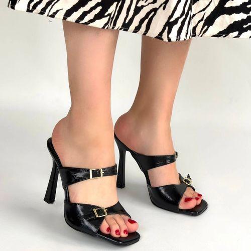 Erwe Siyah Cilt Topuklu Terlik