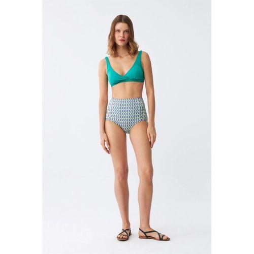 Kadın Yeşil Pedli Geometrik Desenli Yüksek Bel Bikini Takımı