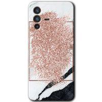 Vivo V23 5G HD Baskılı Kılıf + 9D Tam Ekran Koruyucu - Simli Mermer